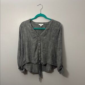 Gray Tie Front Blouse with 3/4 Sleeves